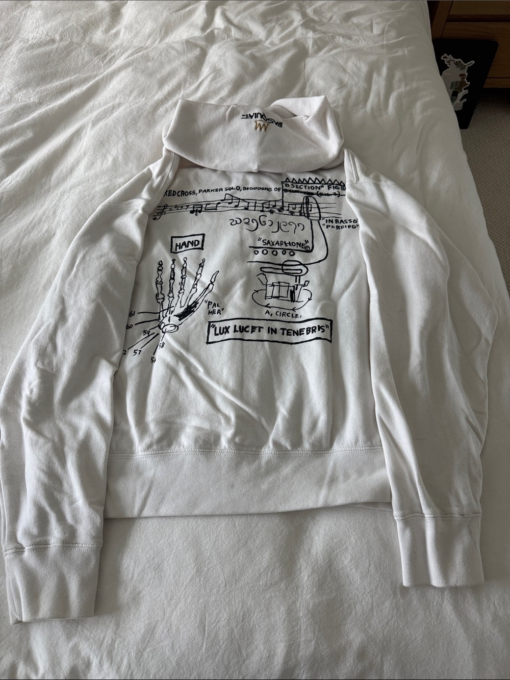 American Eagle Outfitters White Graphic Hoodie with Black Print